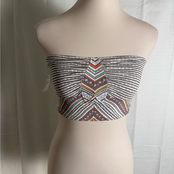 Free People Black and Gray Strapless Crop Top - Picture 1 of 8